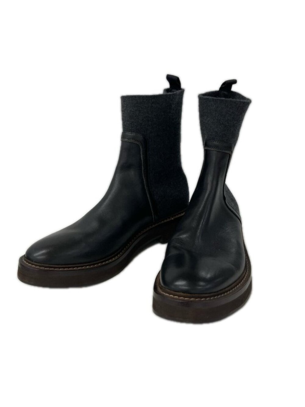 Brunello Cucinelli Leather Knit Chelsea Ankle Boots